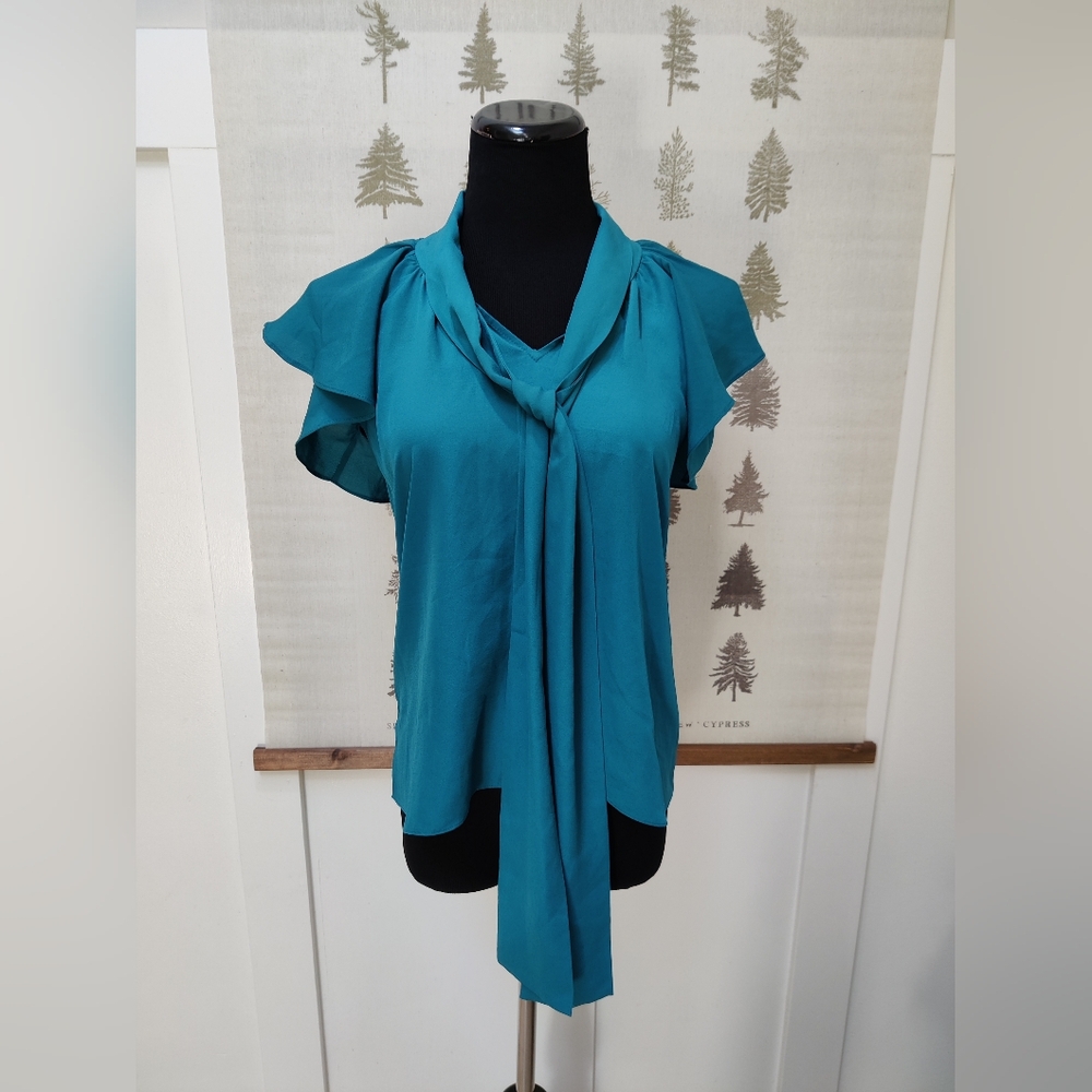 Lady Dutch High Society Teal Ruffle Blouse XS